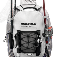 Buffalo Gear 26L waterproof fish backpack in gray color, front view