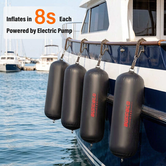 4-Pack Inflatable Boat Fenders, 7.9" x 29.5" with Electric Pump - Buffalo Gear