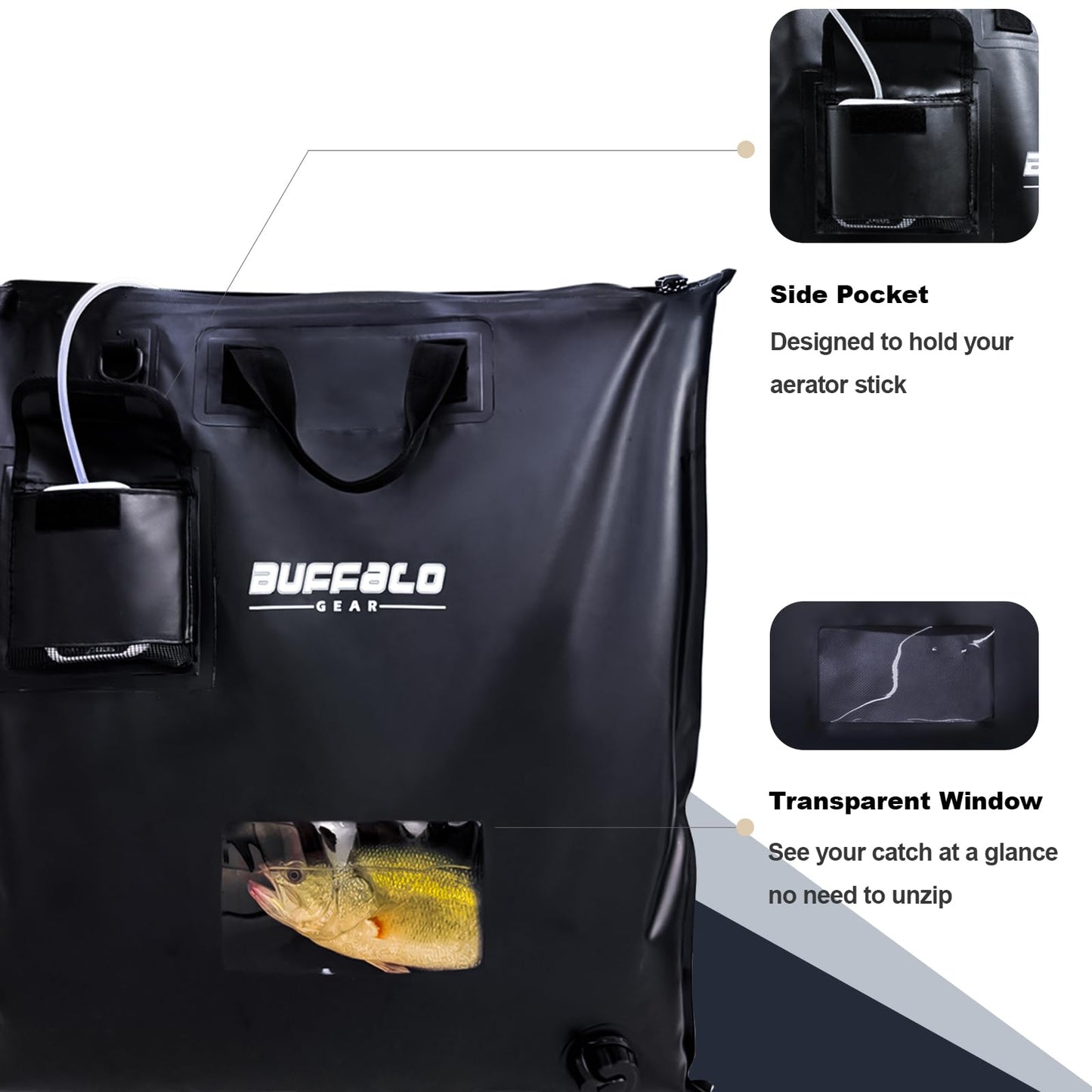25'' Waterproof Fish Bag With Aerator Pocket for Live Bait