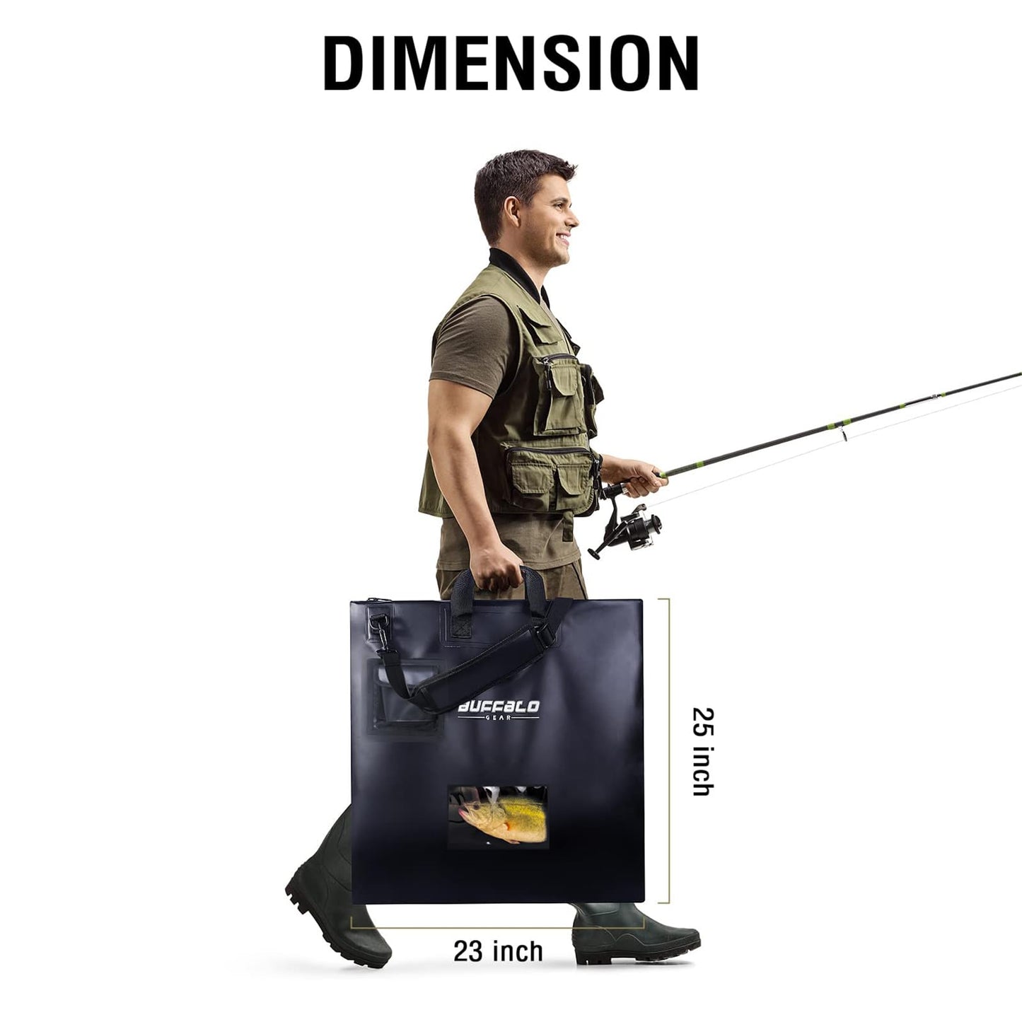 25'' Waterproof Fish Bag With Aerator Pocket for Live Bait