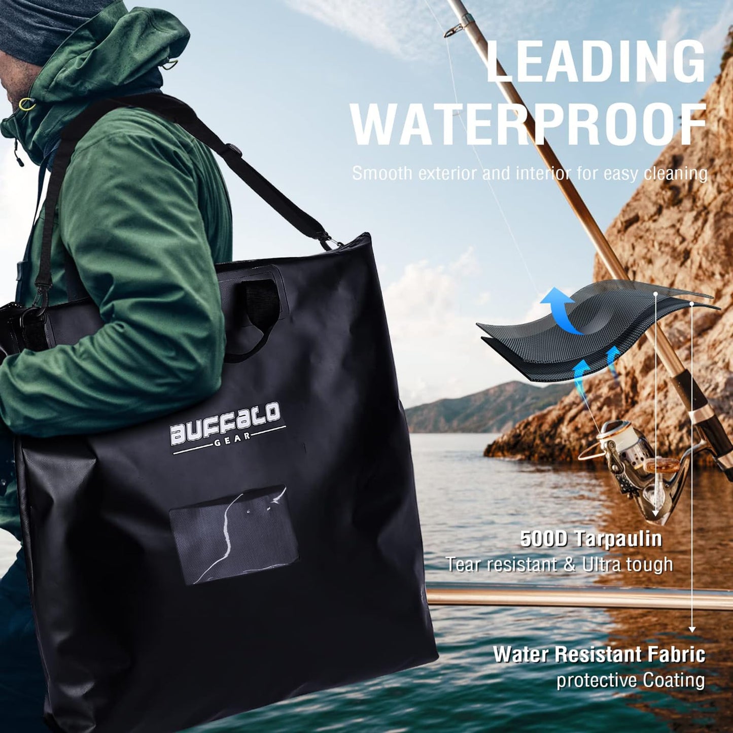 25'' Waterproof Fish Bag With Aerator Pocket for Live Bait