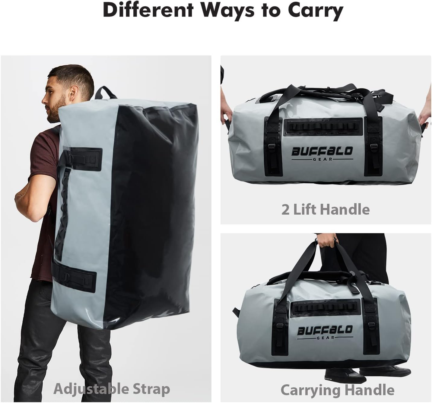 150L Gray Waterproof Duffel Dry Bag with Shoulder Strap for Backpack, Hand Carry - Buffalo Gear
