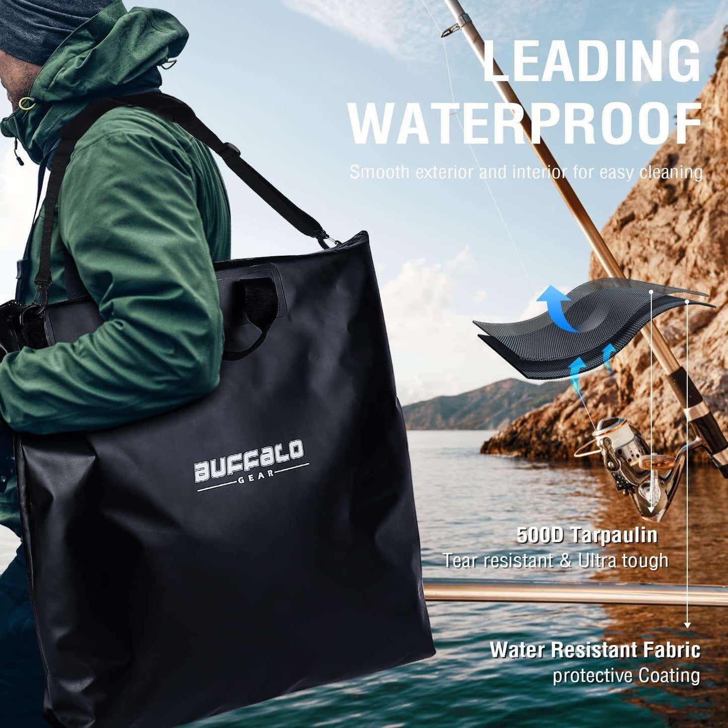 25'' Tournament Weigh In Black Fishing Bag With Waterproof Zipper - Buffalo Gear  