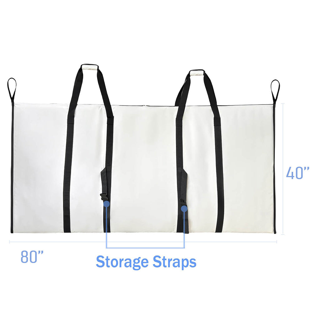 Buffalo Gear Fish Cooler Bag with black straps and measurements on a white background