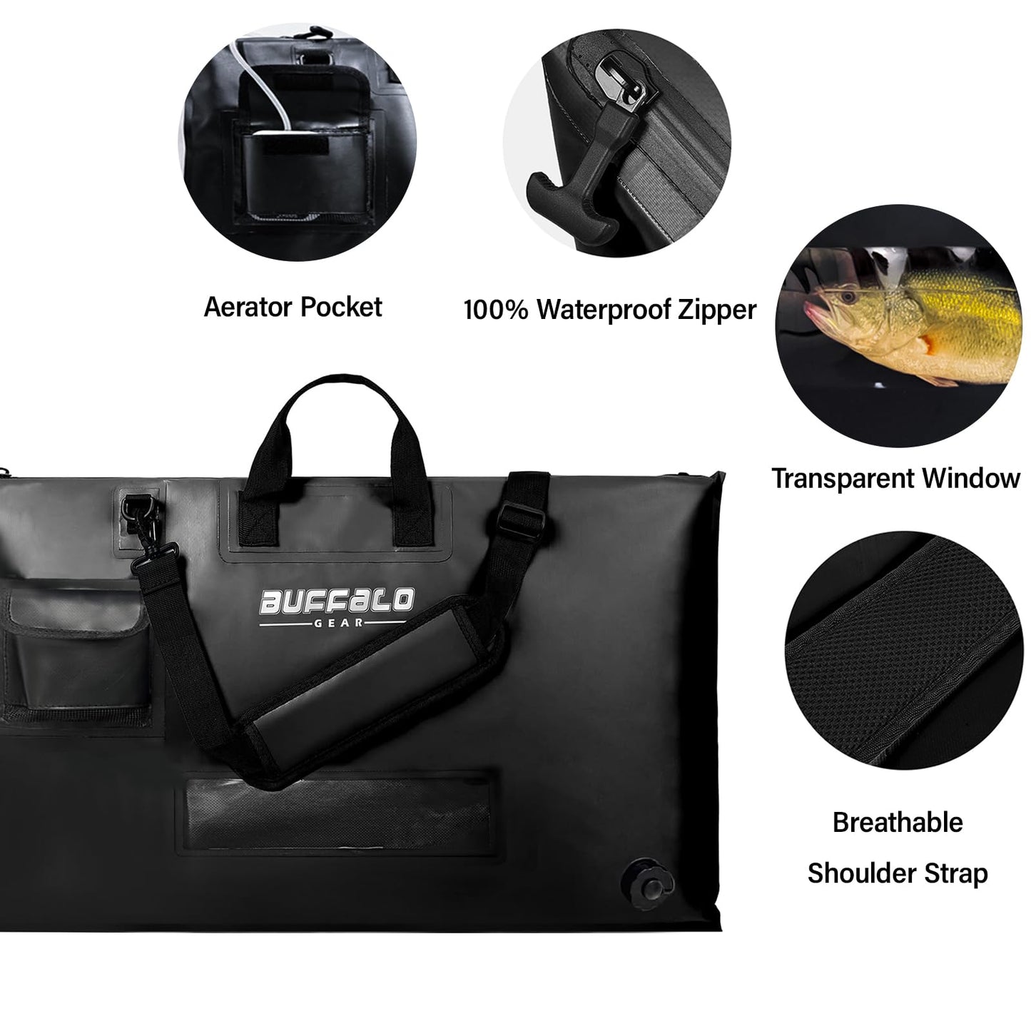 32'' Waterproof Fish Bag With Aerator Pocket for Live Bait - Buffalo Gear  