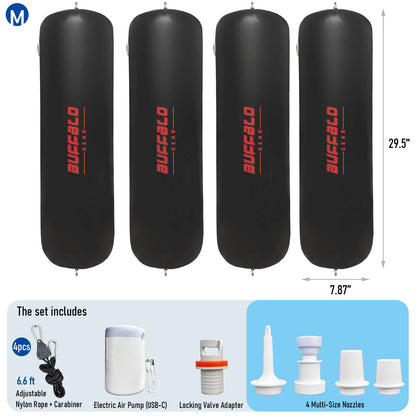 4-Pack Inflatable Boat Fenders, 7.9" x 29.5" with Electric Pump