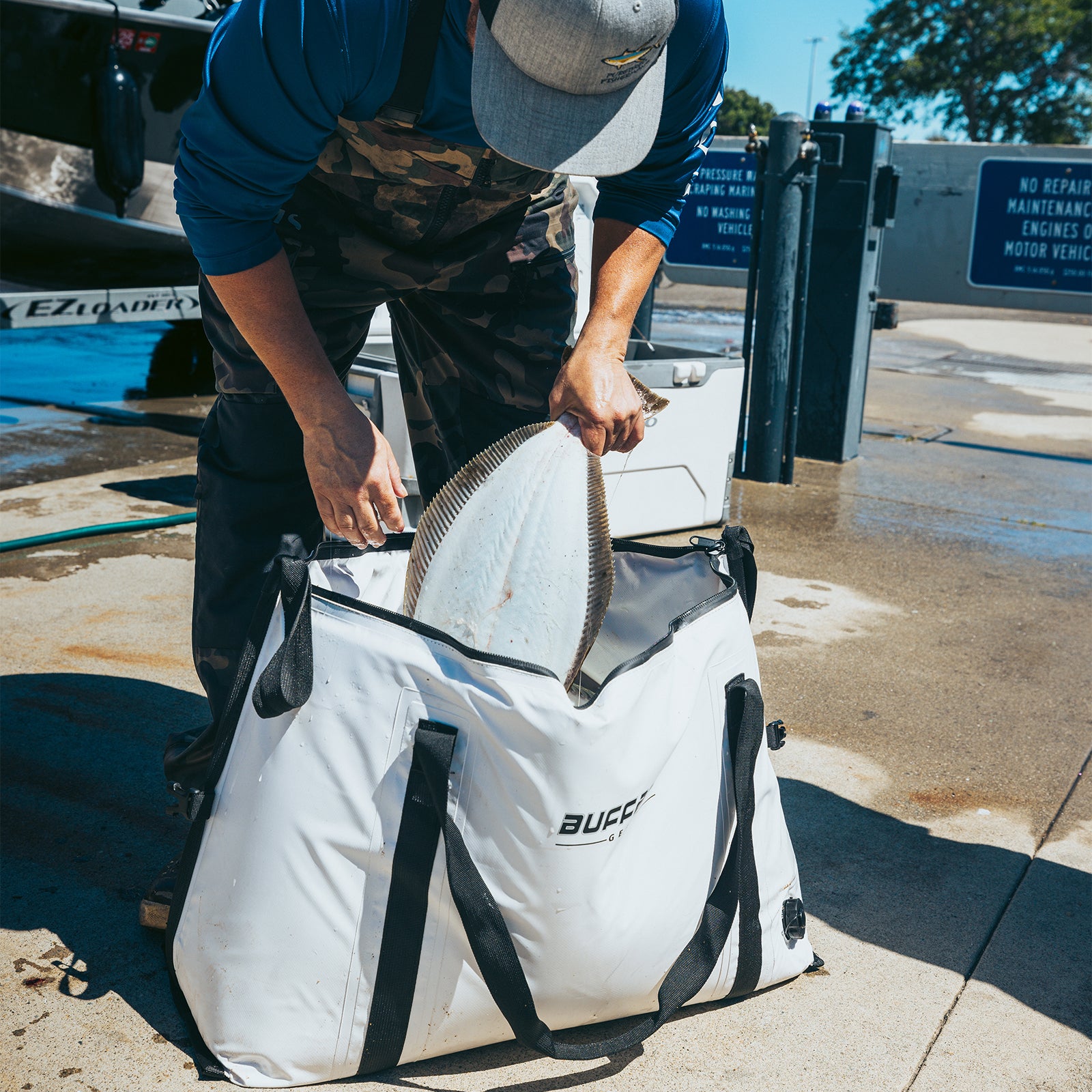Buffalo Gear 58QT Insulated Fish Cooler Bag With Fish and Ice