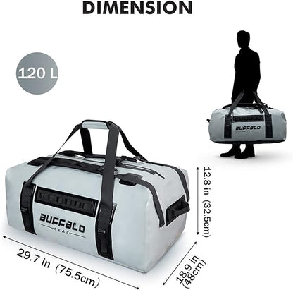 120L Waterproof Duffel Dry Bag With Waterproof Zipper - Buffalo Gear  