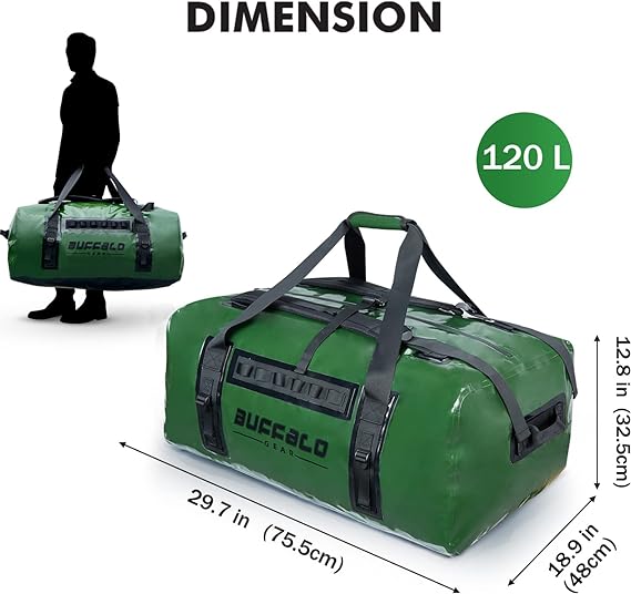 120L Waterproof Duffel Dry Bag With Waterproof Zipper - Buffalo Gear  