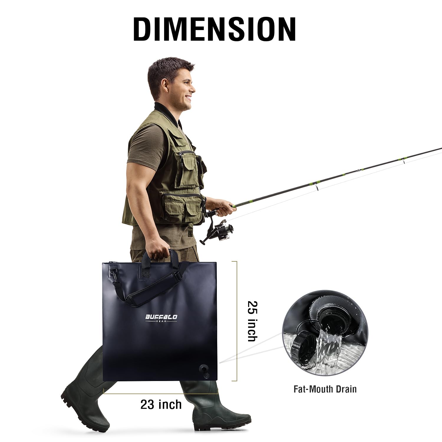 25'' Tournament Weigh In Black Fishing Bag With Waterproof Zipper - Buffalo Gear  