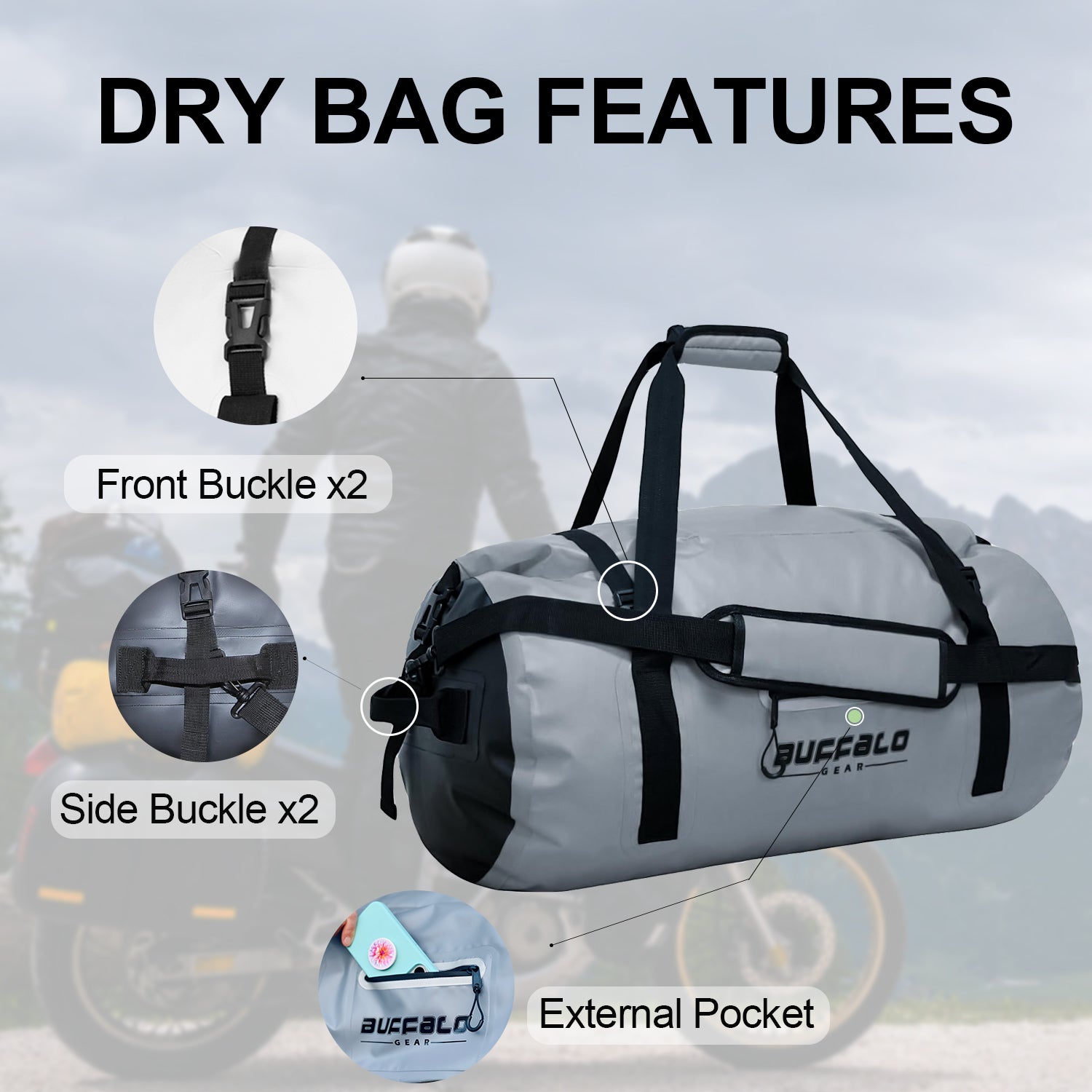 63QT Roll Top Waterproof Duffel Bag - Buffalo Gear  