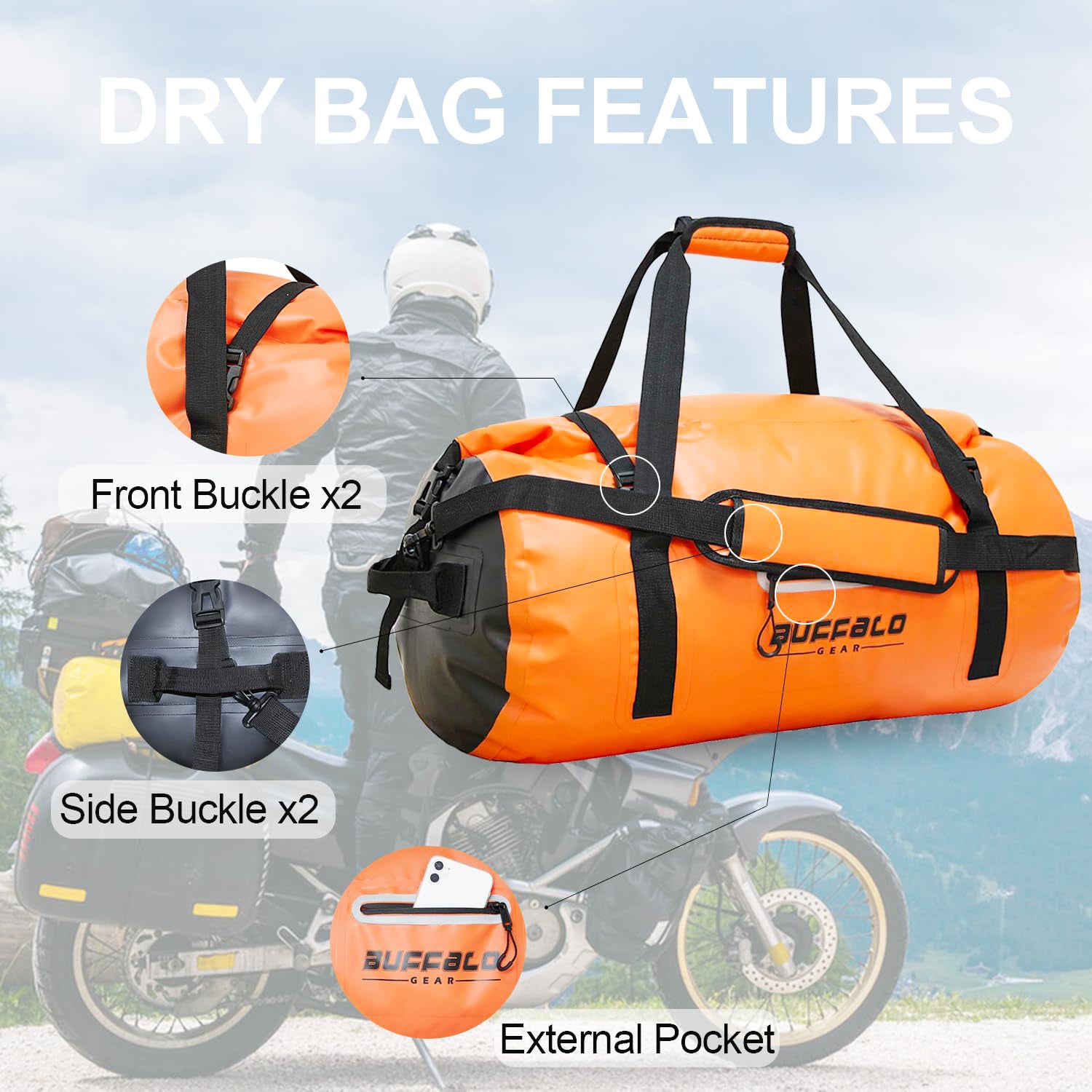60L Roll Top Waterproof Duffel Dry Bag, Travel Duffel Bag For Outdoor - Buffalo Gear  