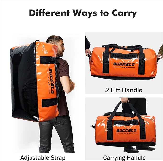 120L Waterproof Duffel Dry Bag With Waterproof Zipper - Buffalo Gear  