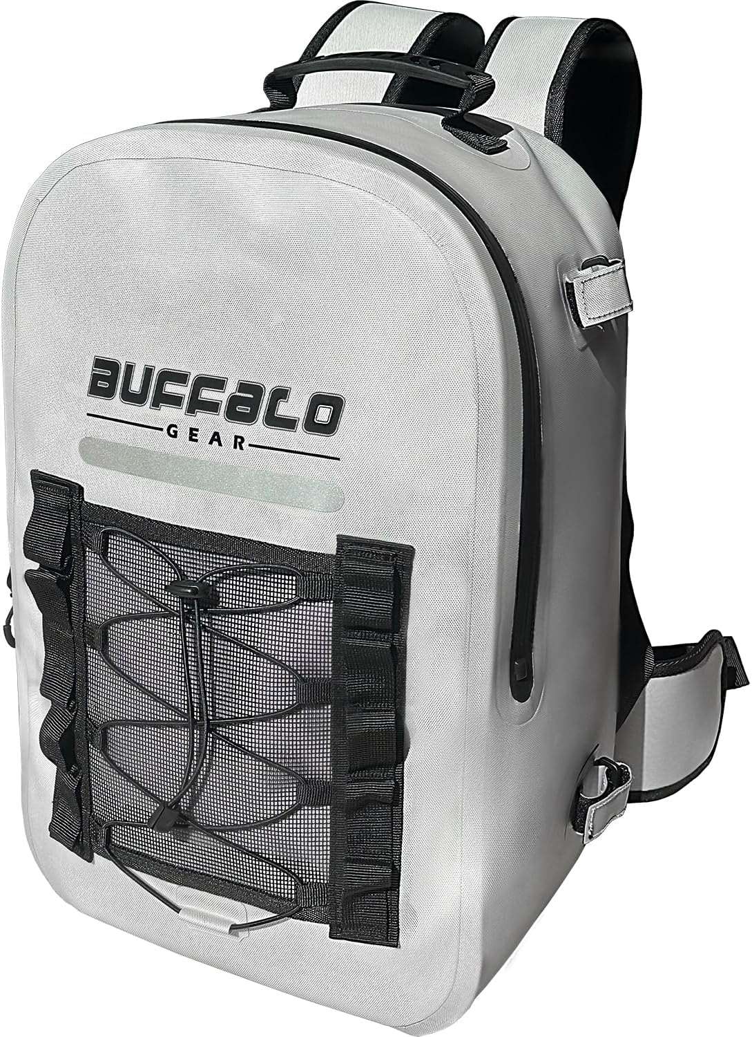 Buffalo Gear 26L waterproof fish backpack, side view on white background