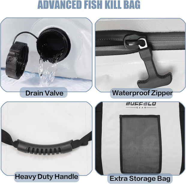 60x20in Flat Bottom Leakproof Insulated Fish Kill Bag - Buffalo Gear